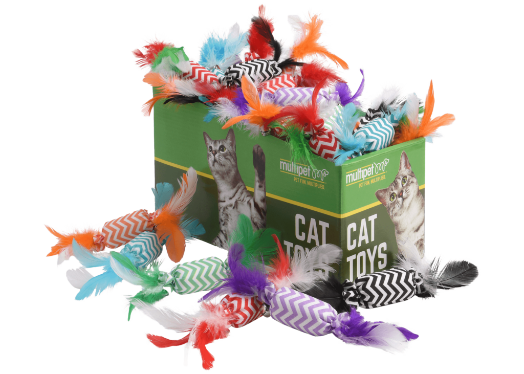 Candy Crackle with Feathers Cat Toys, 30pc. PDQ Multipet