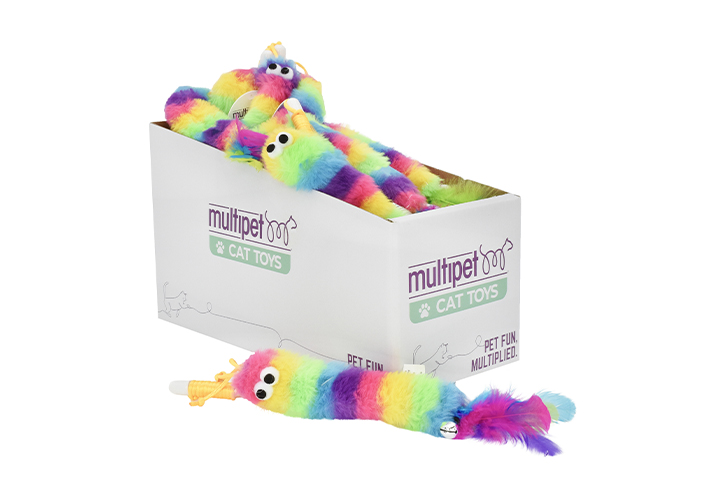 Rainbow Worm Wand Cat Toy 25pc. PDQ